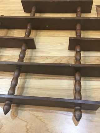 2 Vintage Wood Wall Hang Curio Display Shelf 5 Tier With Spindles 2