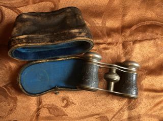 Antique Vintage Chevalier Paris Opera Glasses Binoculars With Case - Deer Details 2