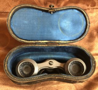 Antique Vintage Chevalier Paris Opera Glasses Binoculars With Case - Deer Details 3