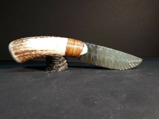Rare Quality Green Obsidian With Elk Antler Handle Knife Hunting Camping