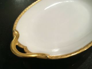 Antique Gda Haviland France Limoges White W Raised Gold Trim Oval Platter