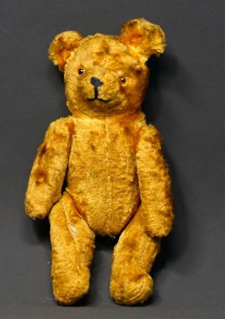 5  Antique German Schuco Teddy Bear Straw Gold Mohair Jointed Toy Glass Eyes