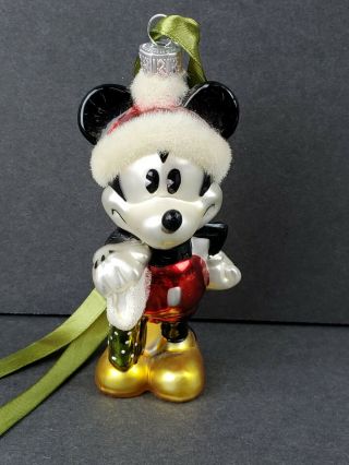 Disney Rare Vintage Mickey Mouse Hand Blown Glass Christmas Tree Ornament Euc