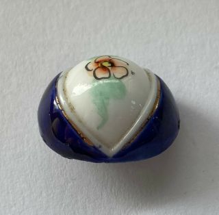 Antique Vintage Victorian White Glass Button With Hand Painted Flower Box Shank