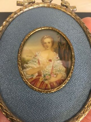 Antique 19th Century French Miniature Painting Of Young Woman Signed Gt.  Rr