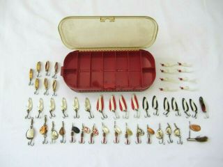 Vintage Old Pal Two - Sided Lure Box Filled With 78 Trout Spinners,  Spoons & Jigs