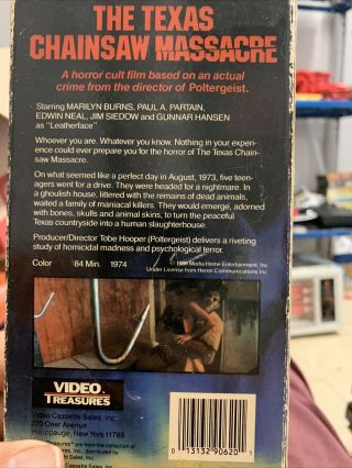 The Texas Chainsaw Massacre - 1988 Video Treasures VHS Rare 2