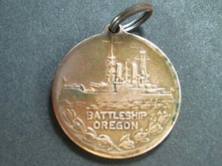 Antique Navy Pendant Battleship Oregon Copper Full Image In Wreath