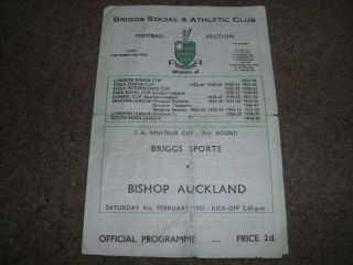 Rare Briggs Sports V Bishop Auckland Fa Amateur Cup 3rd Round 9th February 1957