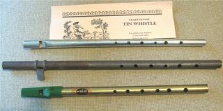 Vintage Irish Tin Penny Whistle,  1 And Antique Tin Melody Flute / Fife
