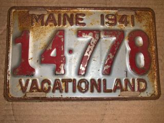 Maine Wwii 1941 License Plate Car Auto Tag Automobile Antique American Usa Us Me