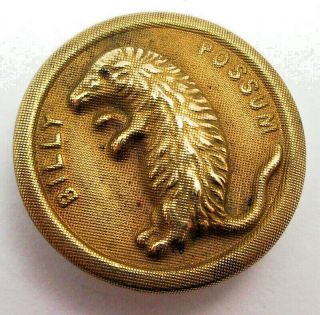 Antique Stamped Brass William Harding Taft Button,  Billy Possum,  7/8 "