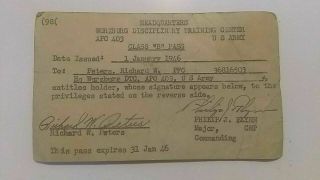 Rare World War Ii Us Army Base Pass For Wurzburg Germany Dated January 1,  1946
