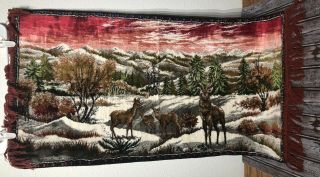 Vintage Wall Hanging Rug Tapestry 39 " X 20 " Featuring Deer In The Forest