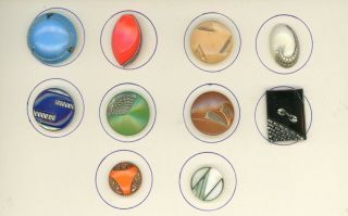9 x 12 card of 24 medium ART DECO glass buttons in a variety of colors & designs 2