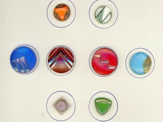 9 x 12 card of 24 medium ART DECO glass buttons in a variety of colors & designs 3