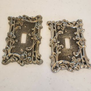 Pair Vintage American Tack & Howe Co Metal Light Switch Plate Silver 60t Rose