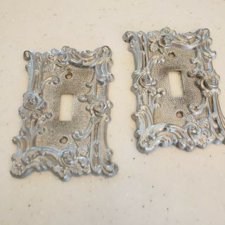 Pair Vintage American Tack & Howe Co Metal Light Switch Plate Silver Rose