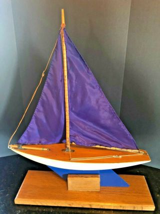 Vintage Rare English Wood Boat Toy Model Wooden Pond Yacht Sail Boat 20 " Tall