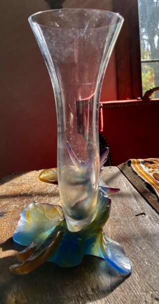 9” nouveau art glass vase from Daum,  France.  Iris/butterfly in 