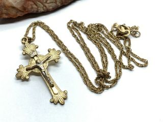 Estate Vintage 14k Gold Filled Religious Cross Pendant 20” Necklace
