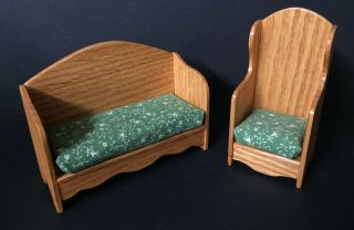 1:12 Dollhouse Miniature Handcrafted Wood Bench And Chair Artisan Signed