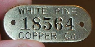 Rare Vintage White Pine Copper Co.  18564 Michigan Mine Property Brass Tag Sign