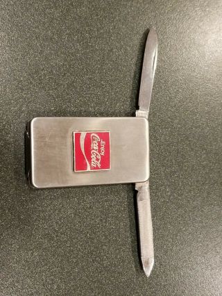 Rare Coca Cola Colonial Pocket Knife Advertising 1 Blade File Money Clip Vintage
