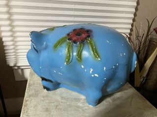 1950’s Chalkware Large Blue/red Flower Piggy Bank (very rare) 2