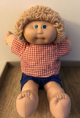 Vintage Cabbage Patch Kid 16” Cpk Doll Long Wheat Hair Green Eyes Clothes 1985