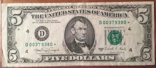 ✯ Rare 1988 $5 Five Dollar Federal Reserve Star Note ✯ - Old Vintage Money