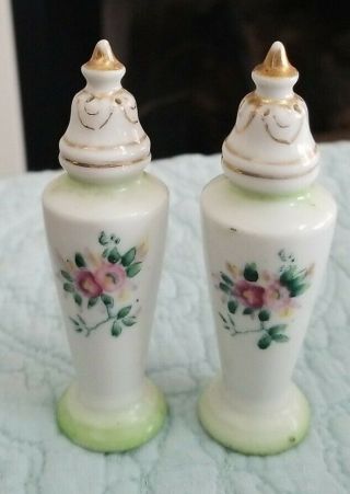 Antique Porcelain Salt And Pepper Shakers Handpainted.  Small Delicate
