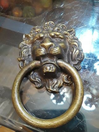 Antique Vintage Solid Brass Lion Head Door Knocker Door Pull 3 1/2 " X 2 1/4