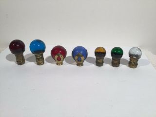7 (seven) Antique/vintage Colored Glass Balls Lamp Finials All Different