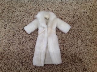 Vintage Barbie Doll Long White Foe Fur Coat With Sequin Belt