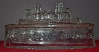 Antique Remember The Maine Covered Clear Glass Dish