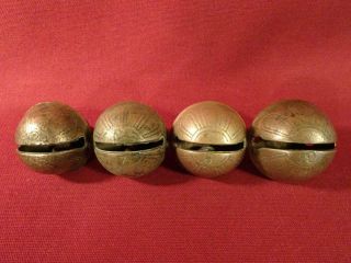 4 Antique Vintage Christmas Brass Sleigh Bells Nos 6 7 8 9