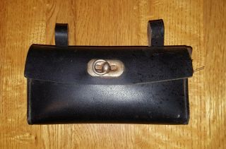 Vintage Black Leather Bicycle Saddle Bag / Antique Bike Tool Bag