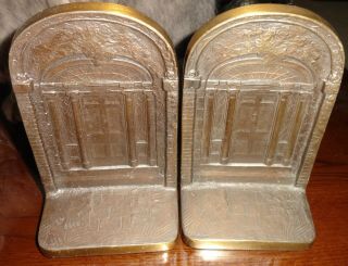 Antique Bronze Bookends Rare Different Front Doors Maybe Of A Church