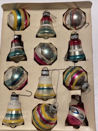 Vtg/antique 10 Shiny Brite Christmas Ornaments Bells And Balls Plus 2