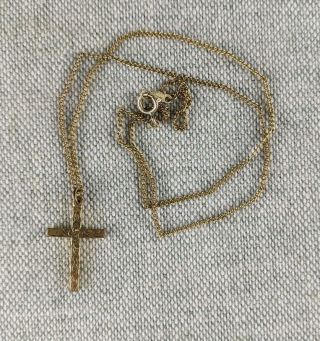ANTIQUE VICTORIAN ETCHED 12k GOLD FILLED CROSS PENDANT w/ CHAIN 2