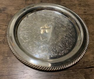 Vintage Wm A Rogers Silver Plated 12 " Roped Edge Etched Detail Round Platter