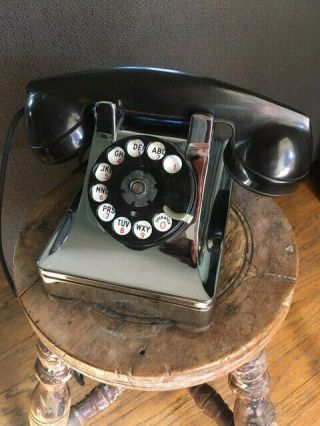 1939 Vintage Antique Rotary Phone Desk Telephone Rare Chrome Base,  Fabric Cord