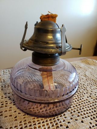 Antique Vintage Oil Kerosene Burning Lamp With Purple Glass