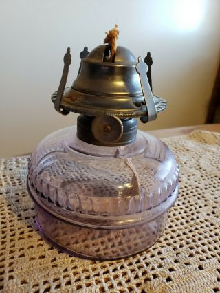 Antique Vintage Oil Kerosene Burning lamp with purple glass 2