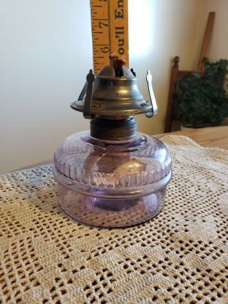 Antique Vintage Oil Kerosene Burning lamp with purple glass 3