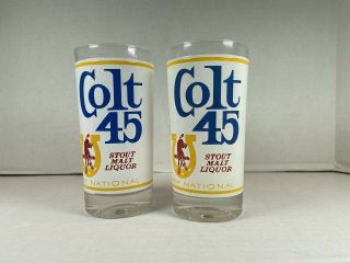 2 Mid Century Promo Colt 45 Stout Malt Liquor Beer Advertising Glass Rare 12oz
