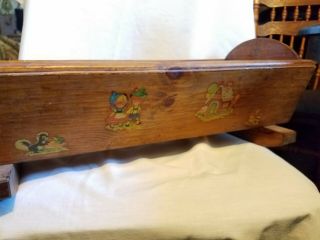Vintage wooden doll bed cradle BUNNY DEER BEAR decals 3