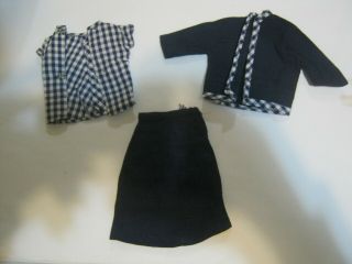 Vintage 3 Piece Skirt,  Shirt And Jacket,  Fits Barbie Doll,  Black Plaid (rs - 28)