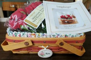 Longaberger May Series Miniature Rose Basket Protector Liner Flower Tie On Rare